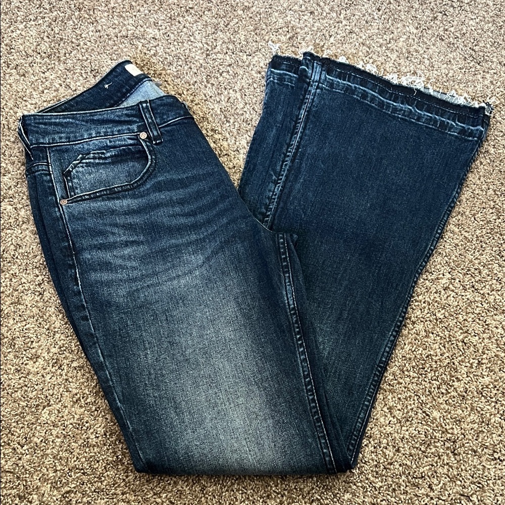 SHYANNE dark wash slit flare leg jeans